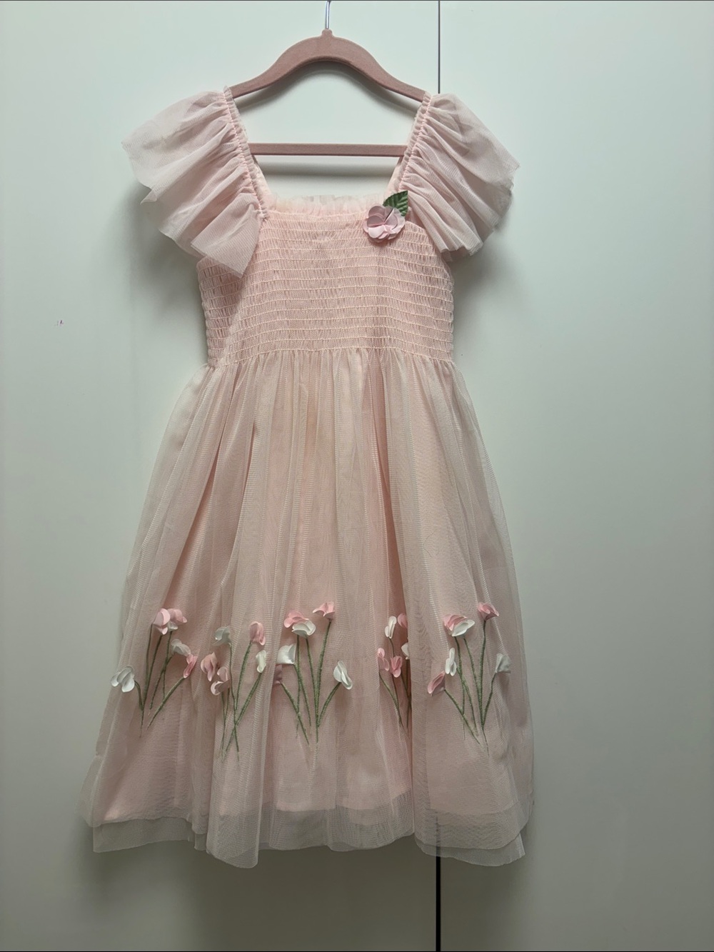 Biscotti Pale Pink Tulle Floral-Appliqué Girls' Dress